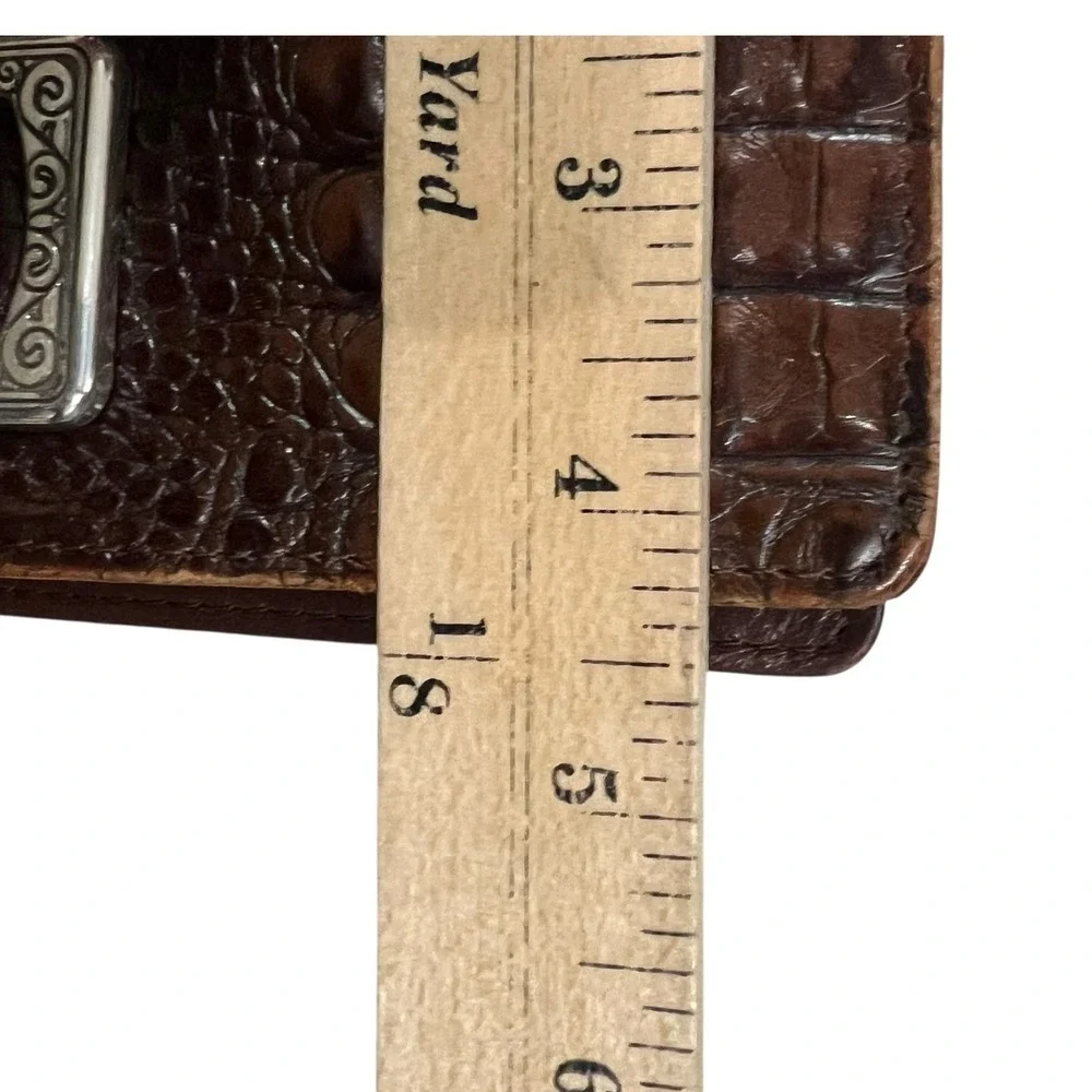 Brighton Brown Croc Embossed Leather Crossbody Shoulder Bag Silver‎ Hardware